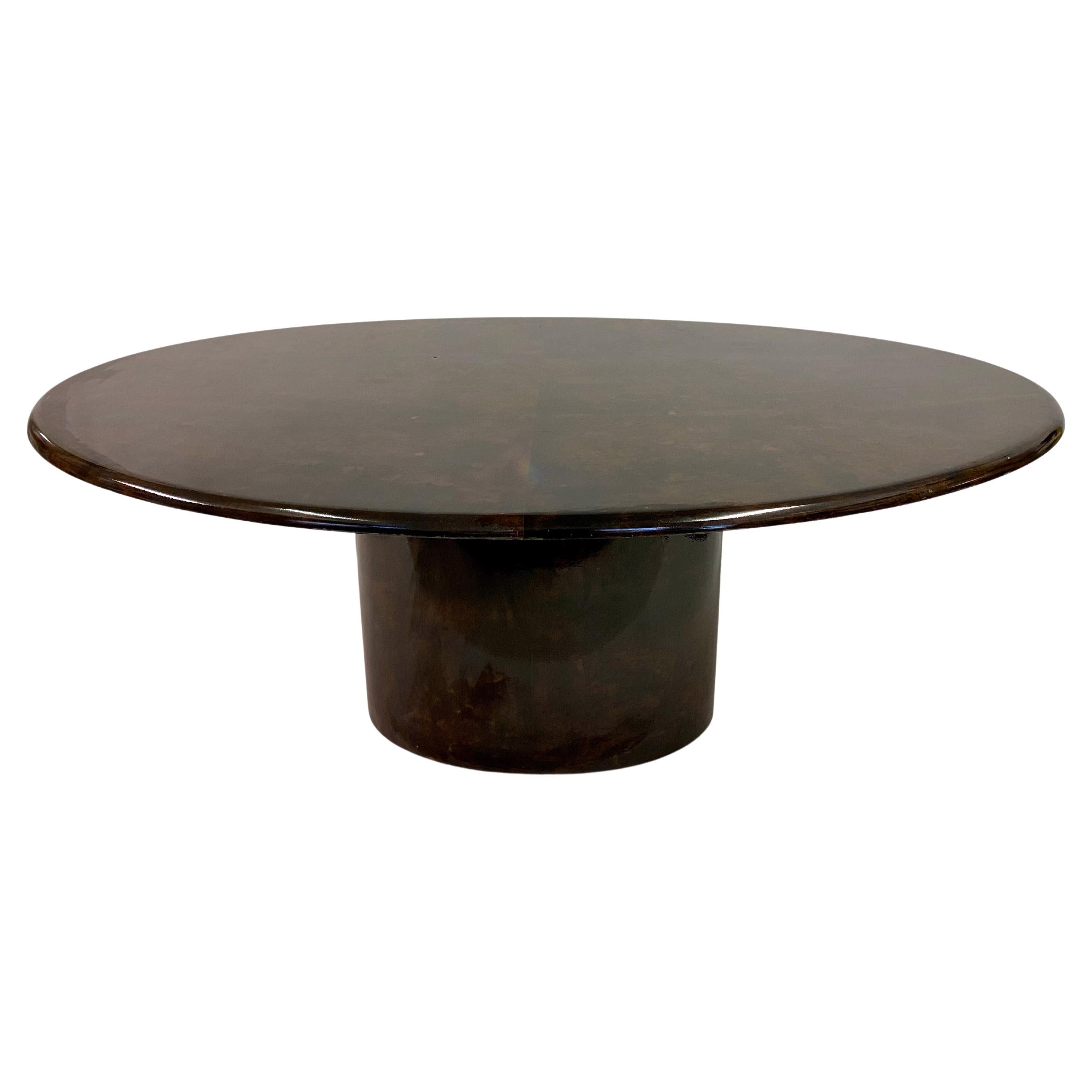 Brown Lacquered Goatskin Oval Dining Table by Aldo Tura