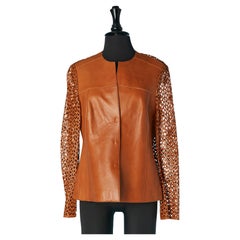 Brown lamb nappa leather jacket with laser cut  AKRIS for Bergdorf Goodman