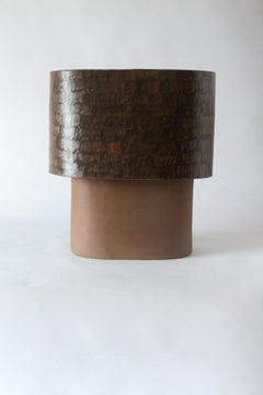 Lampada da tavolo grande marrone in gres con smalto dipinto a mano di Lucas Huillet