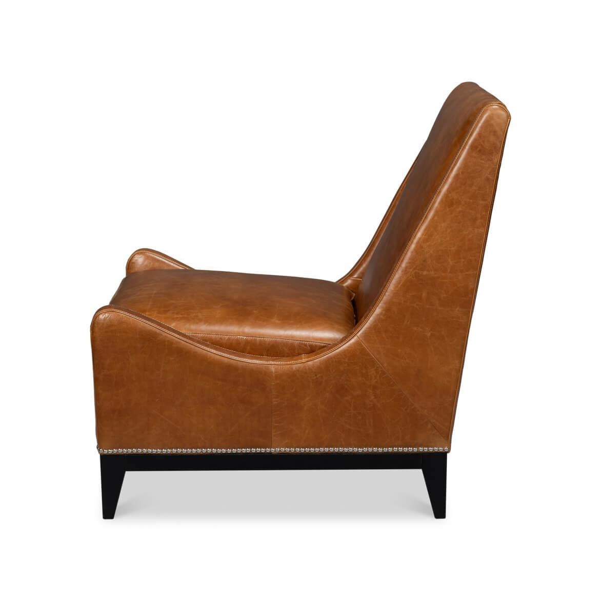 Mid-Century Modern Brown Leather Accent Chair For Sale