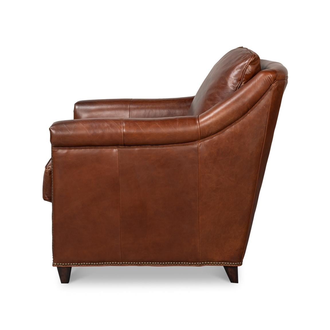 American Classical Brown Leather Accent Chair For Sale