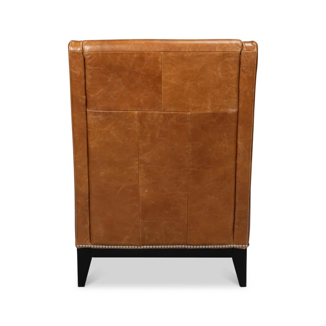 Asian Brown Leather Accent Chair For Sale