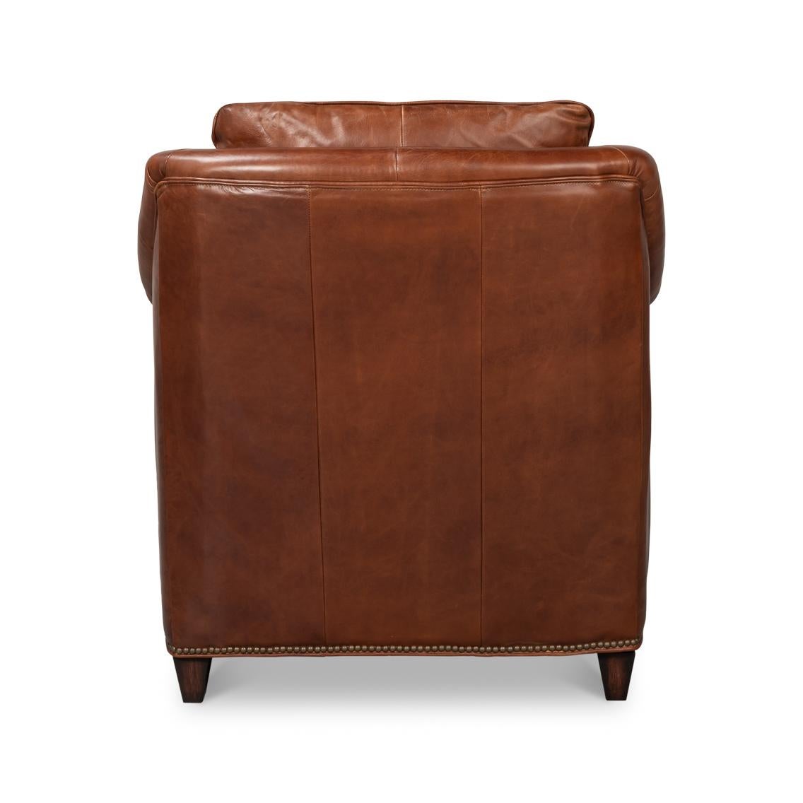 Asian Brown Leather Accent Chair For Sale