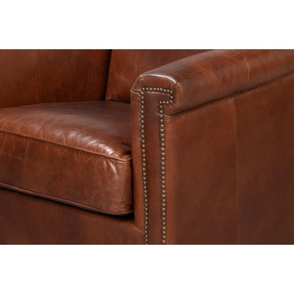 Contemporary Brown Leather Accent Chair For Sale