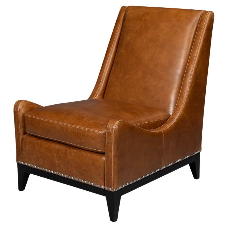 Brown Leather Accent Chair For Sale