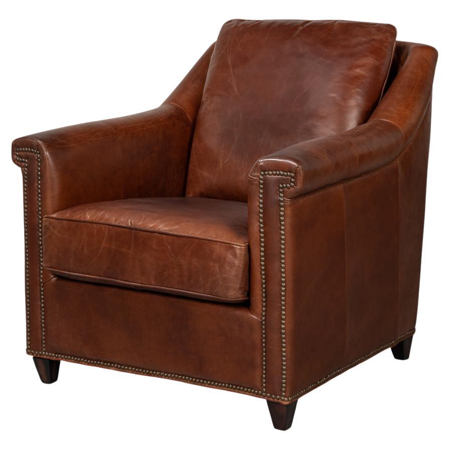 Brown Leather Accent Chair For Sale