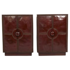 Brown Leather and Brass Studded Cabinets, circa 1930s
