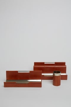 Brown Leather and Chrome Desk Set by Nazareno Gabrielli