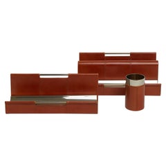 Vintage Brown Leather and Chrome Desk Set by Nazareno Gabrielli