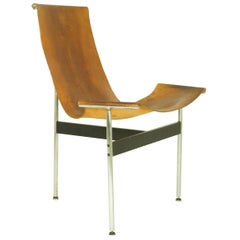 Brown Leather and Chrome Metal 3LC "T Chair", 1960s by D. Kelly & W. Katavolos