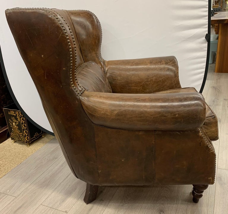 Brown Leather and Nailhead Club Chair at 1stDibs
