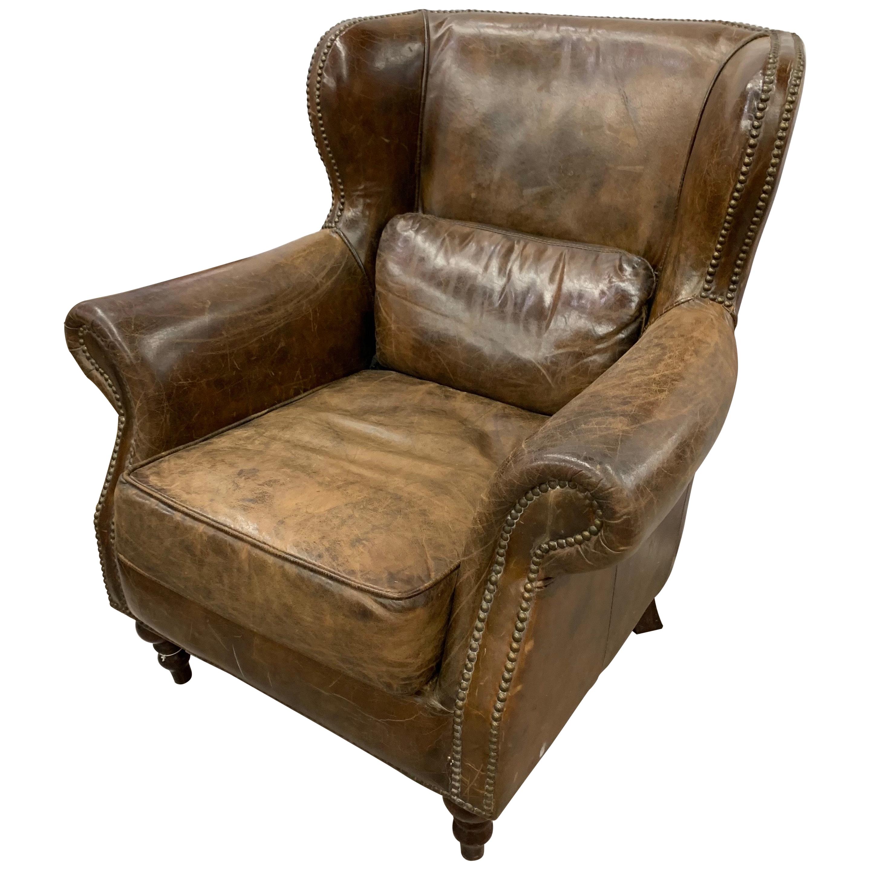 Brown Leather and Nailhead Club Chair at 1stDibs