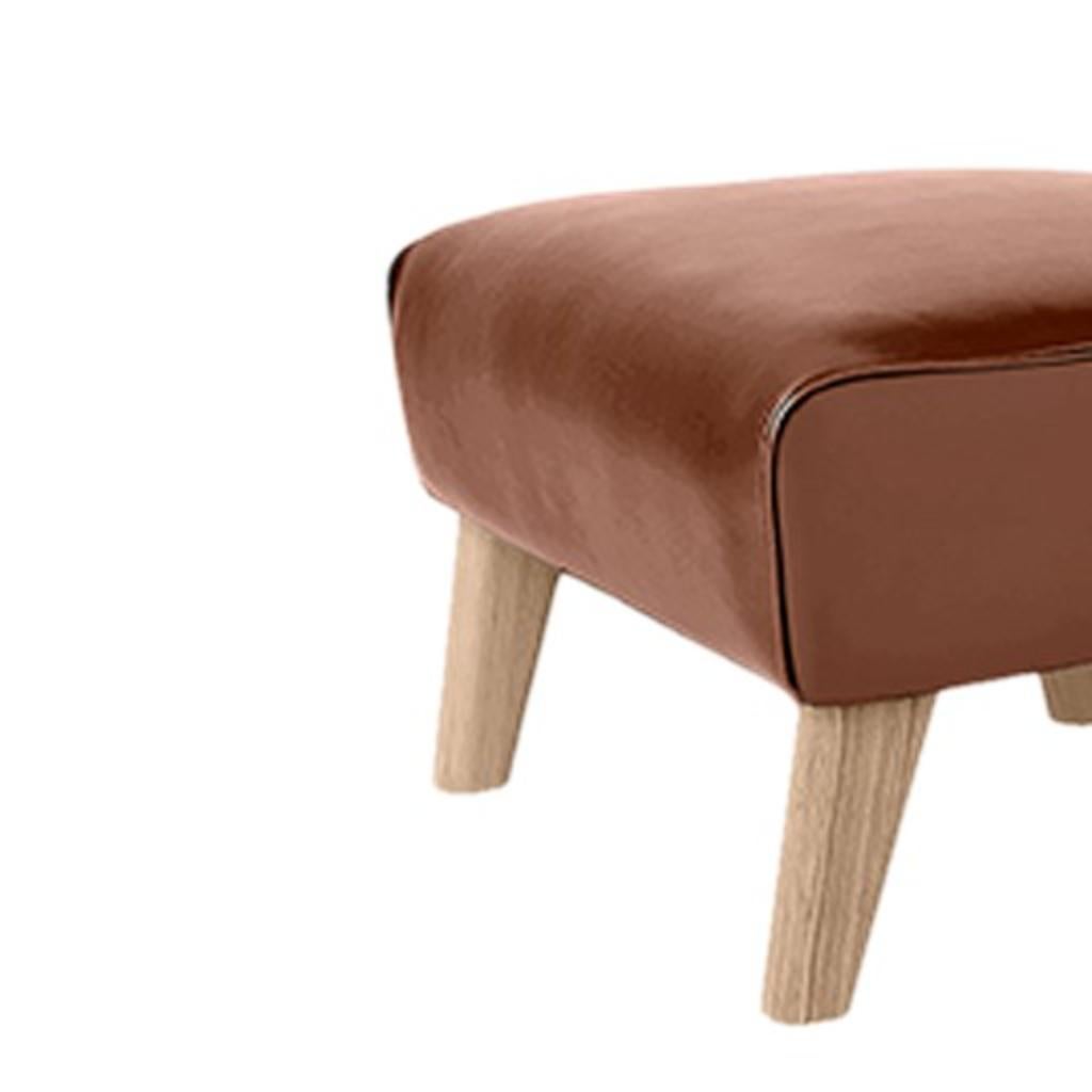 Modern Brown Leather and Natural Oak My Own Chair Footstool by Lassen