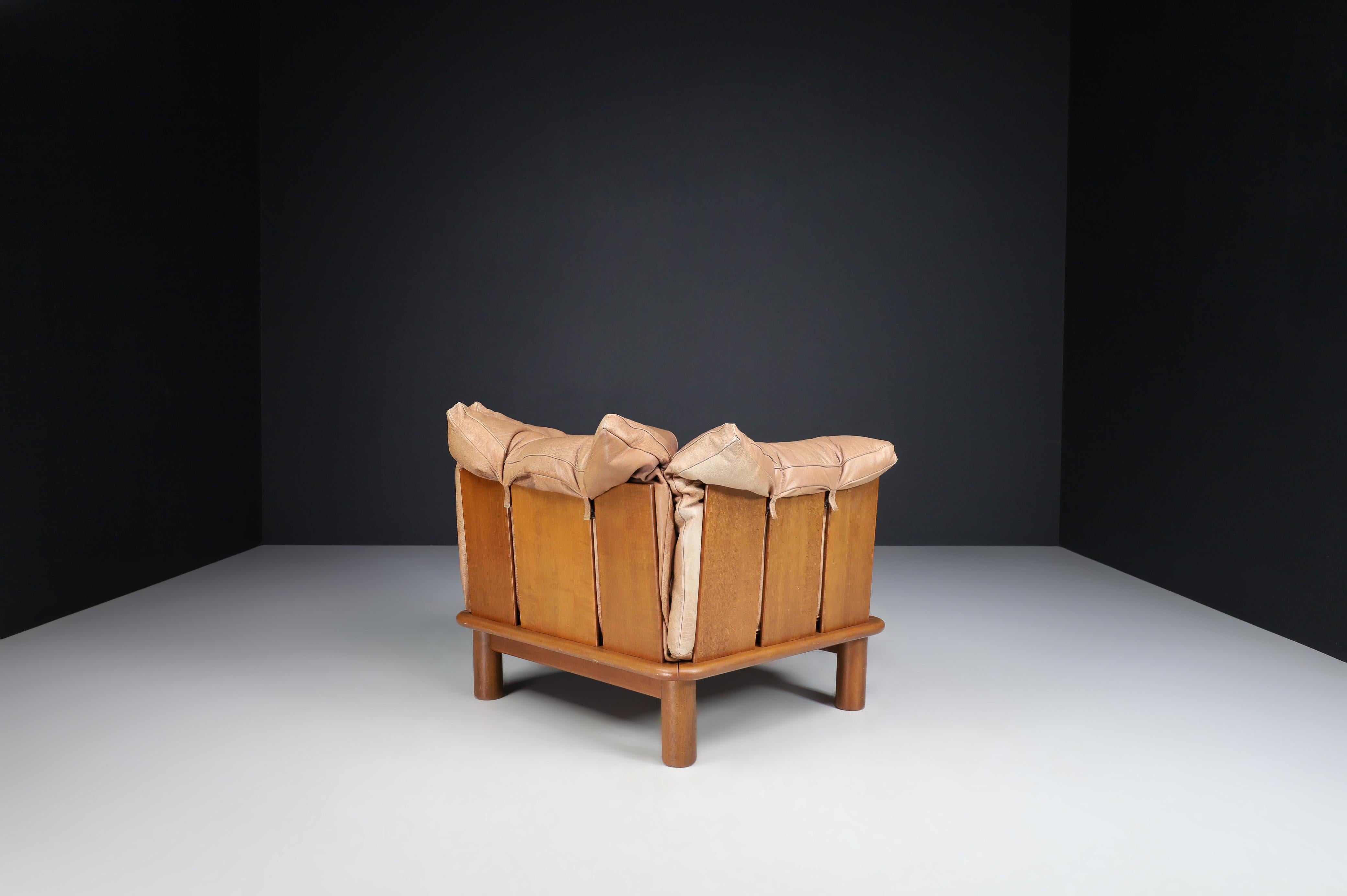 Brown Leather and Walnut Lounge Chairs from De Pas, D'Urbino Lomazzi for Padova 5