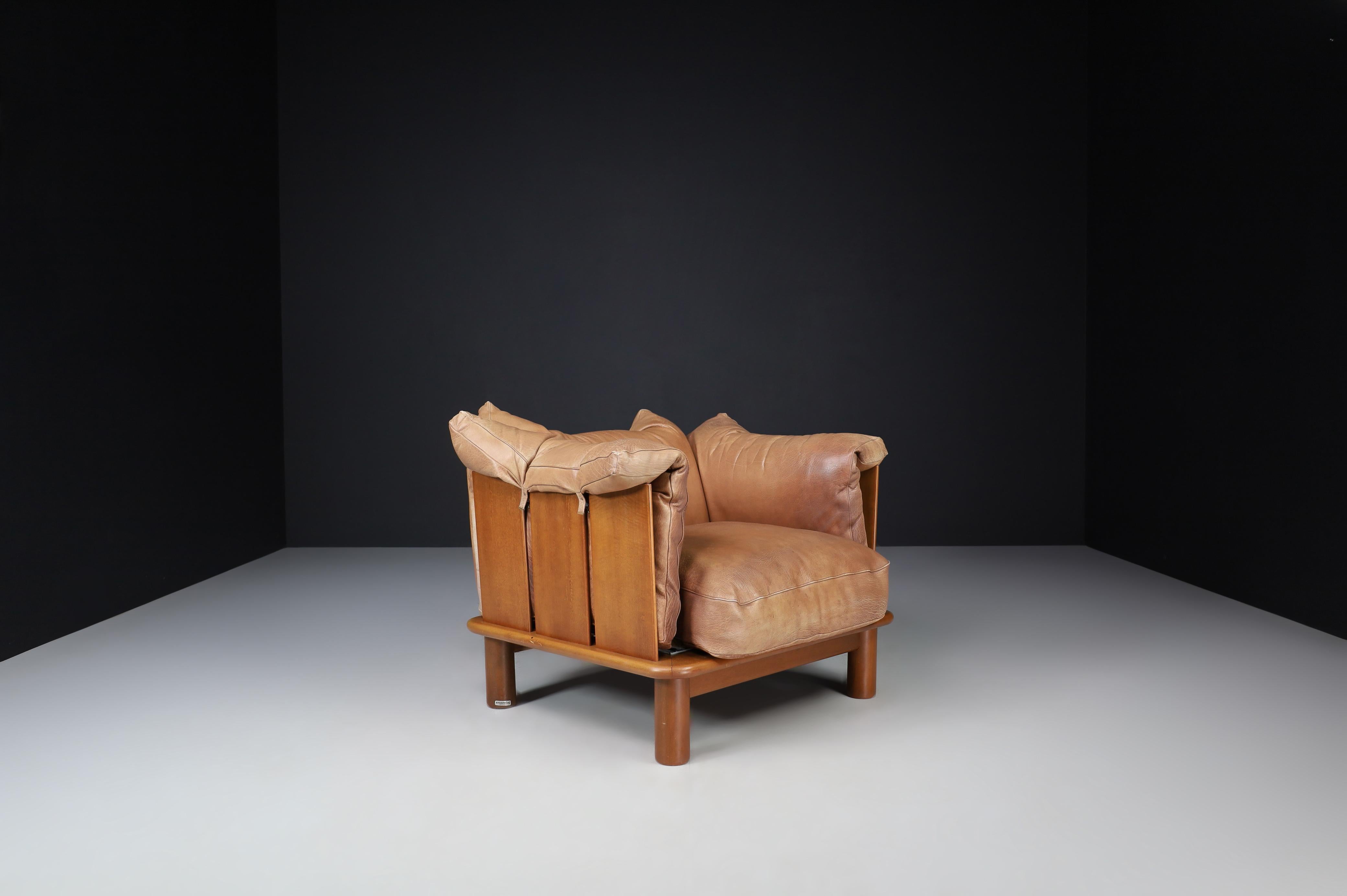 Brown Leather and Walnut Lounge Chairs from De Pas, D'Urbino Lomazzi for Padova 6