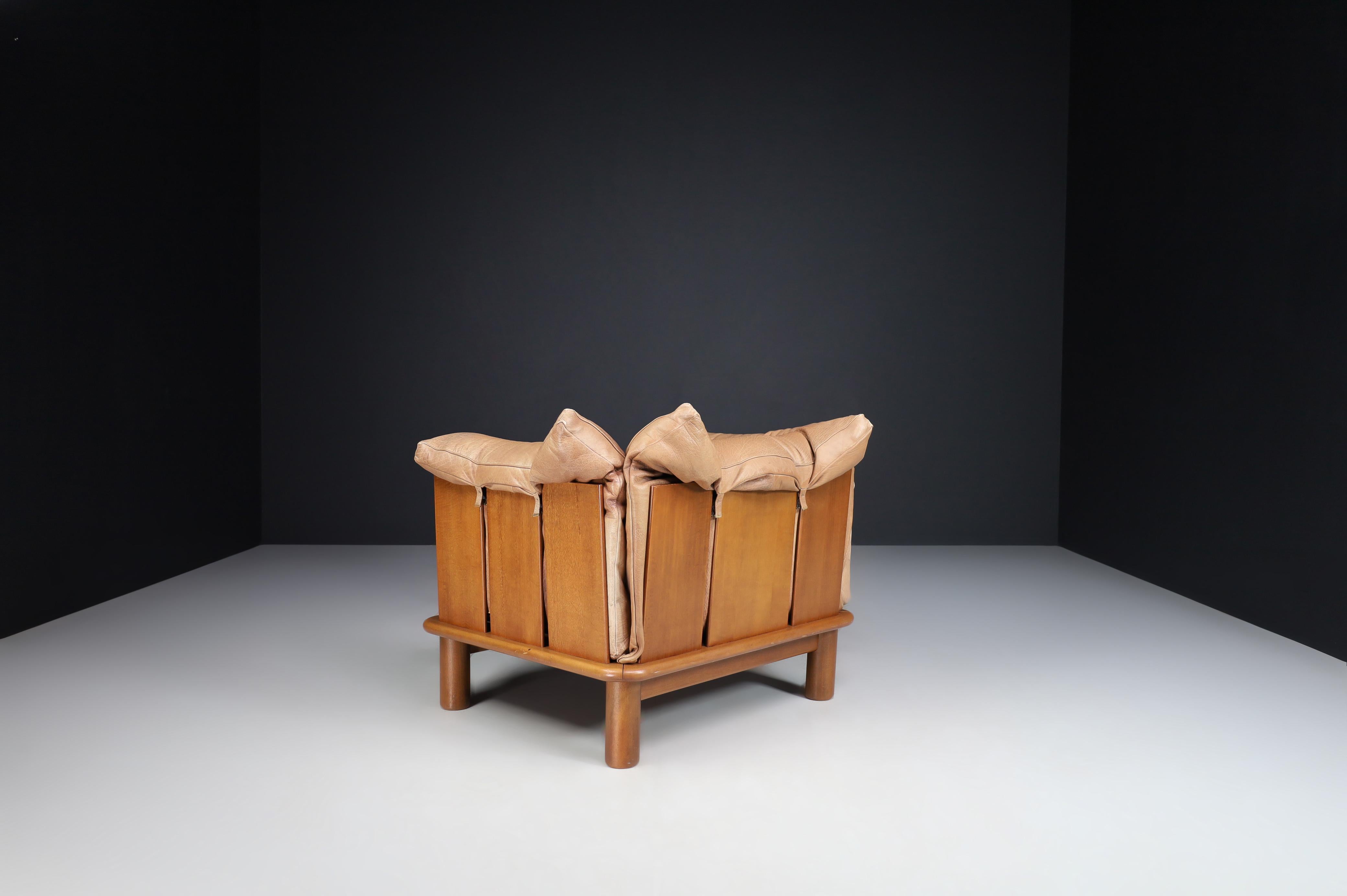 Brown Leather and Walnut Lounge Chairs from De Pas, D'Urbino Lomazzi for Padova 3