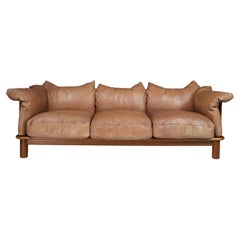 Brown Leather and Walnut XL Sofa from De Pas, D'Urbino Lomazzi for Padova, Italy