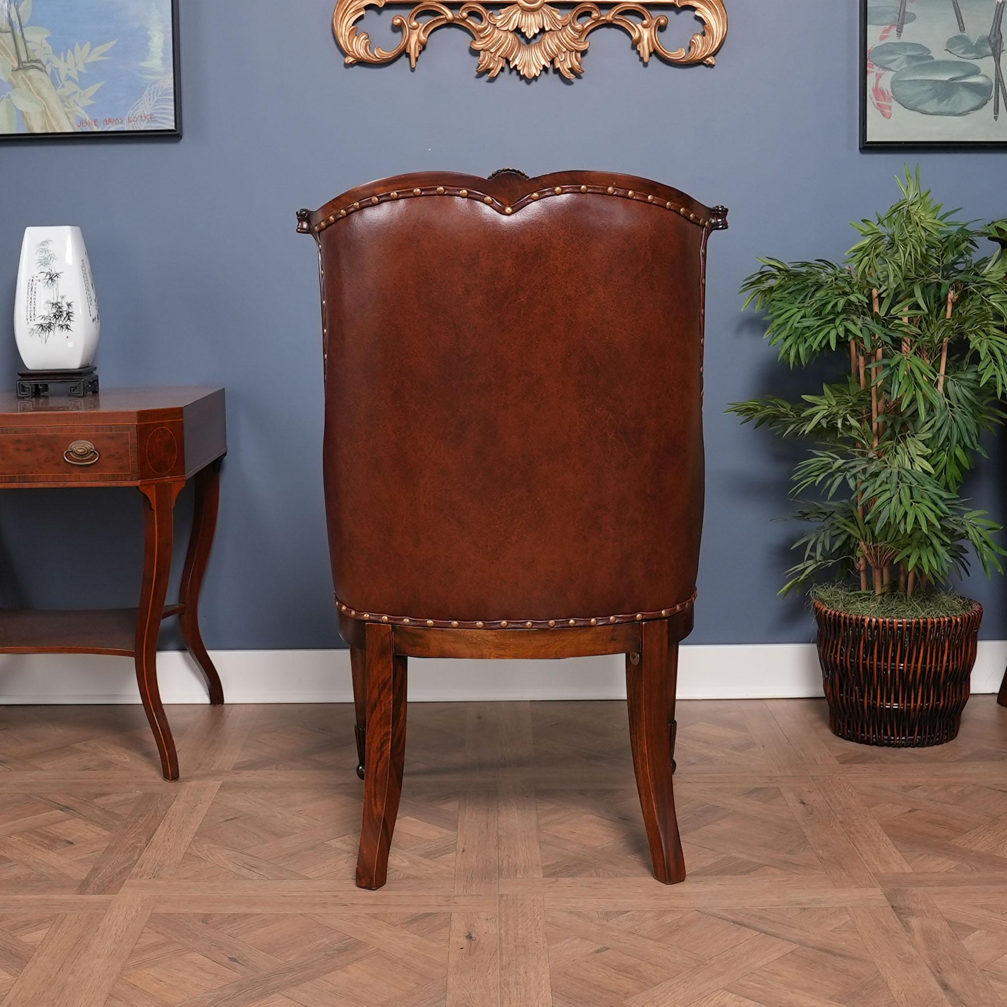 Renaissance Brown Leather Arm Chair For Sale
