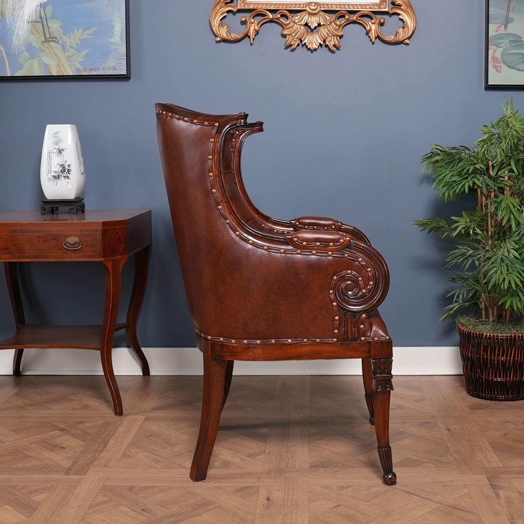 Unknown Brown Leather Arm Chair For Sale