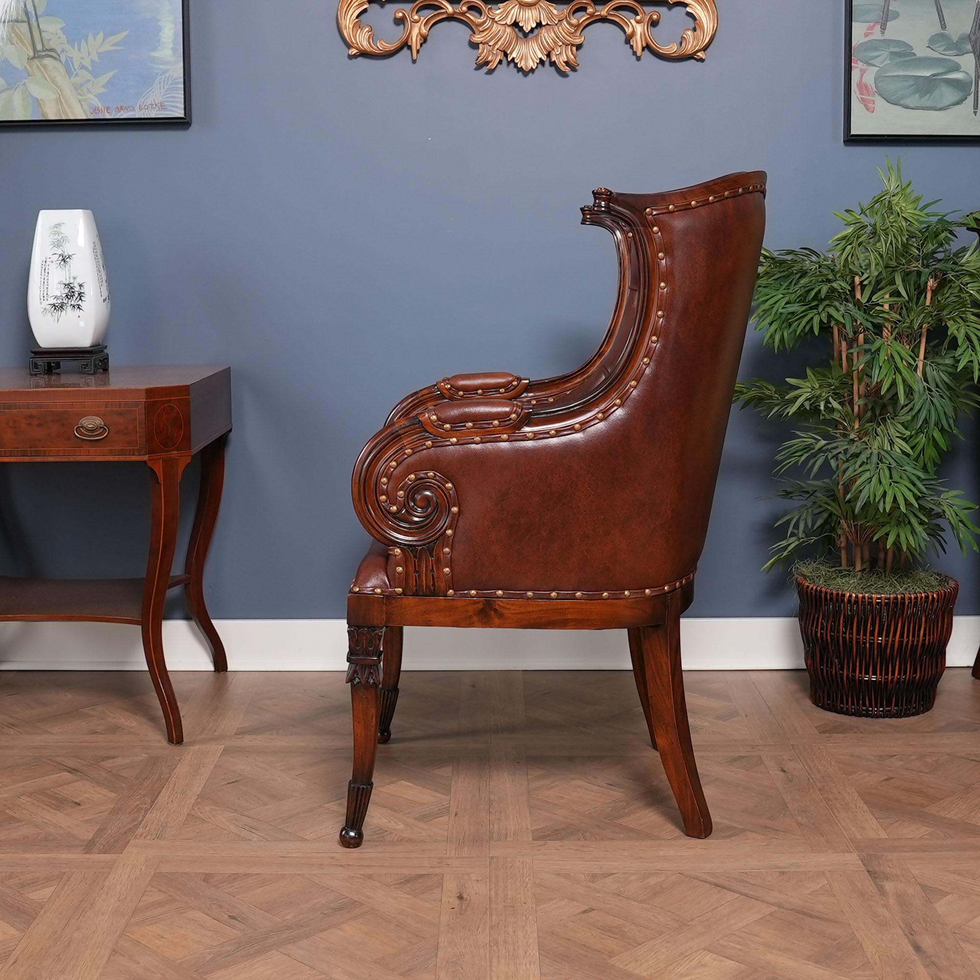 Contemporary Brown Leather Arm Chair For Sale