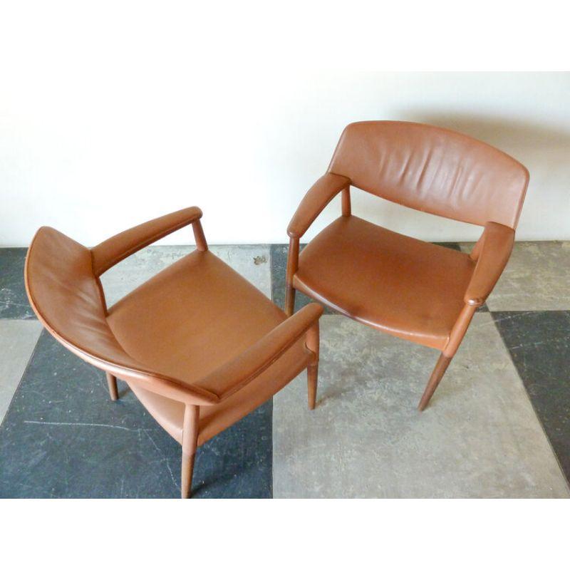 Danish Brown Leather Arm Chairs by Ejner Larsen & Aksel Bender Madsen, Set of 2 For Sale