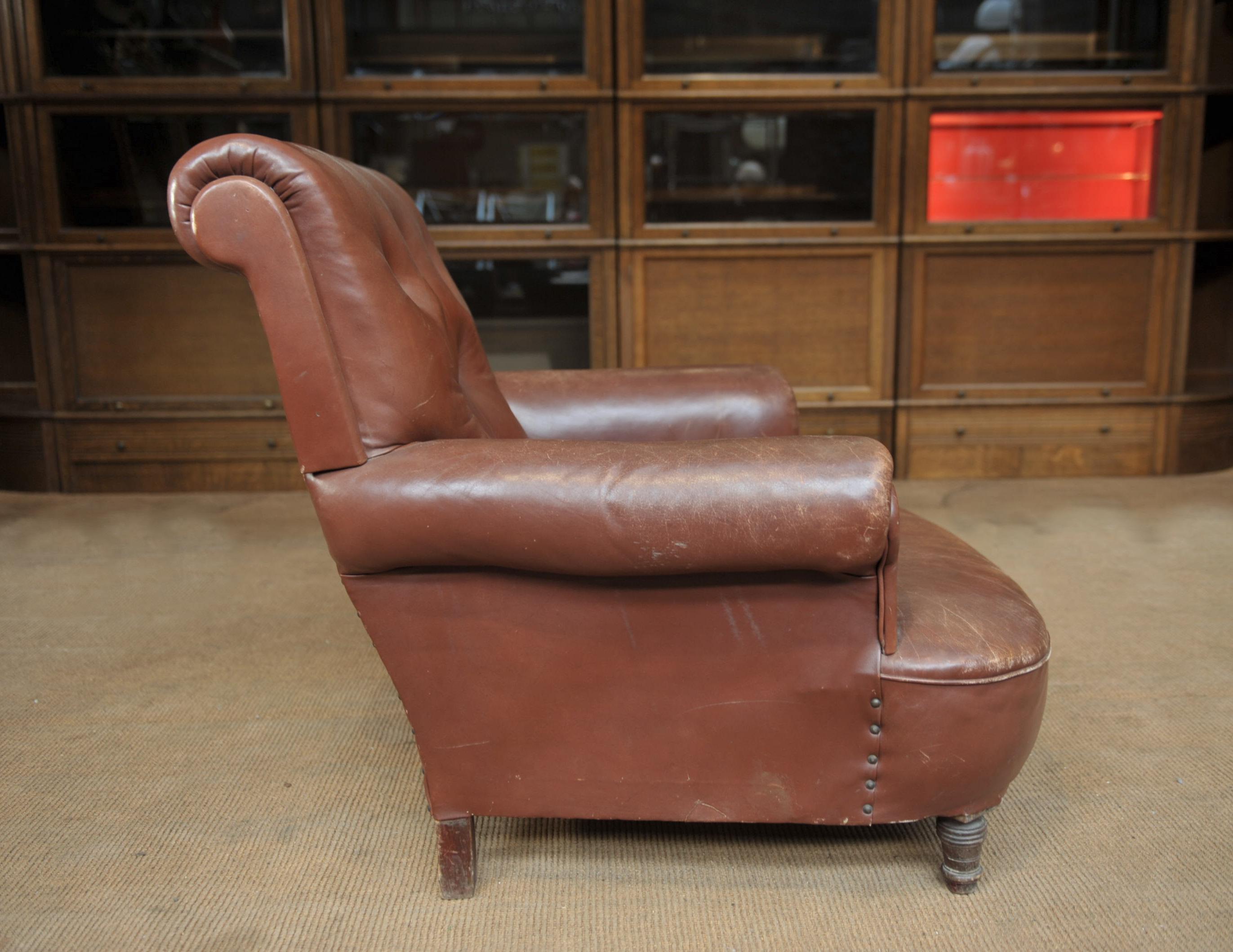 Brown Leather Armchair, Circa France, 1900 For Sale 4