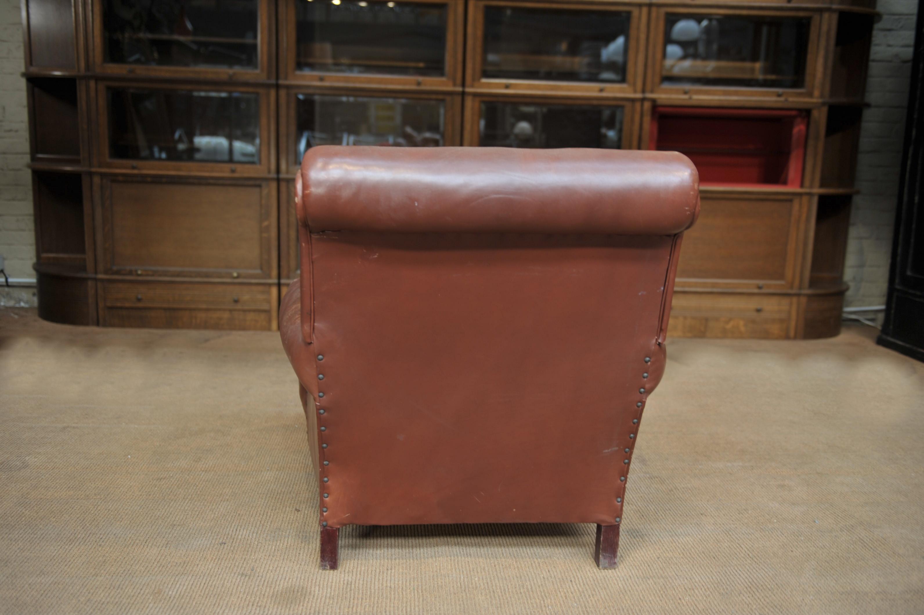 Brown Leather Armchair, Circa France, 1900 For Sale 5