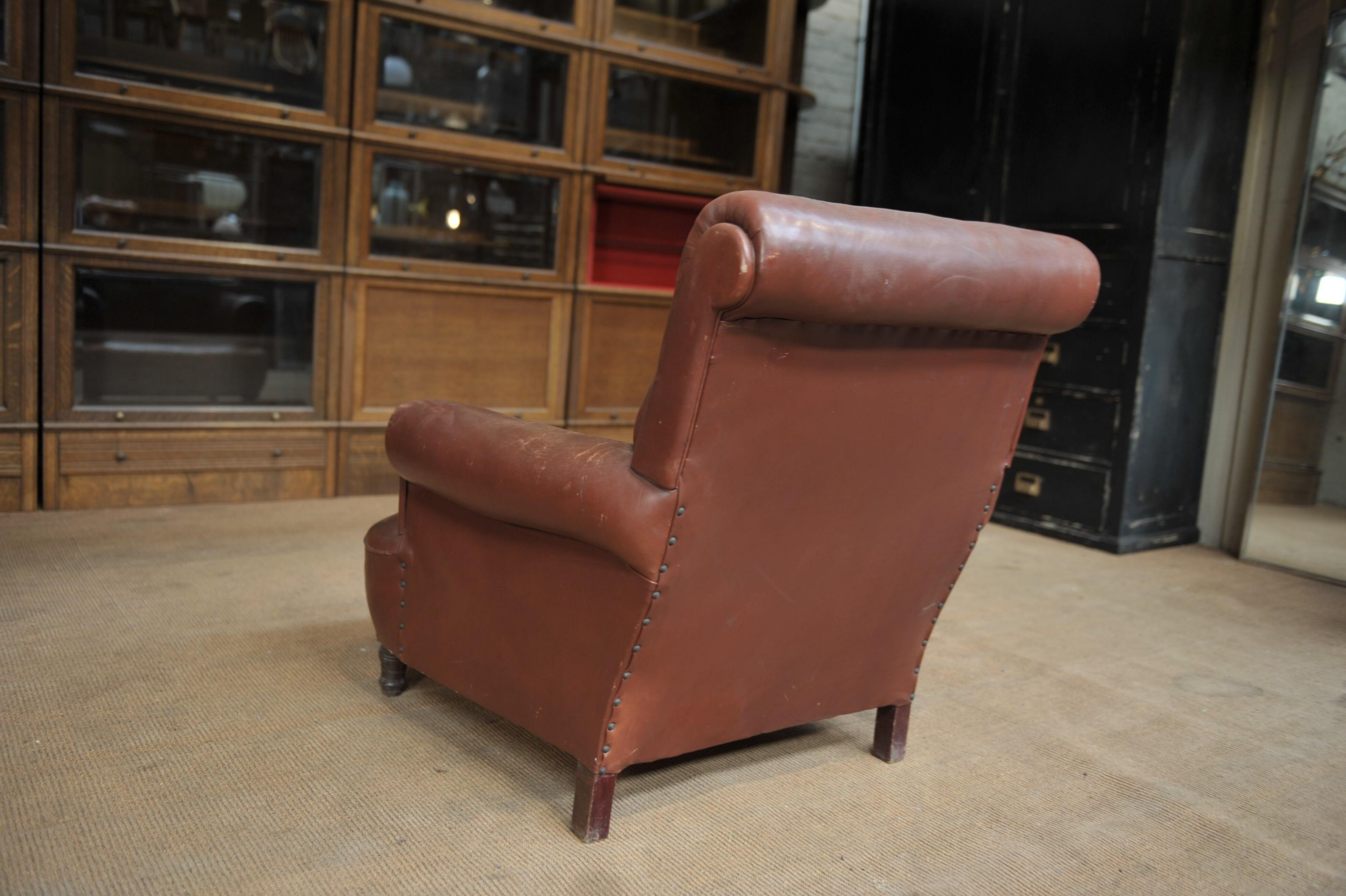 Brown Leather Armchair, Circa France, 1900 For Sale 6