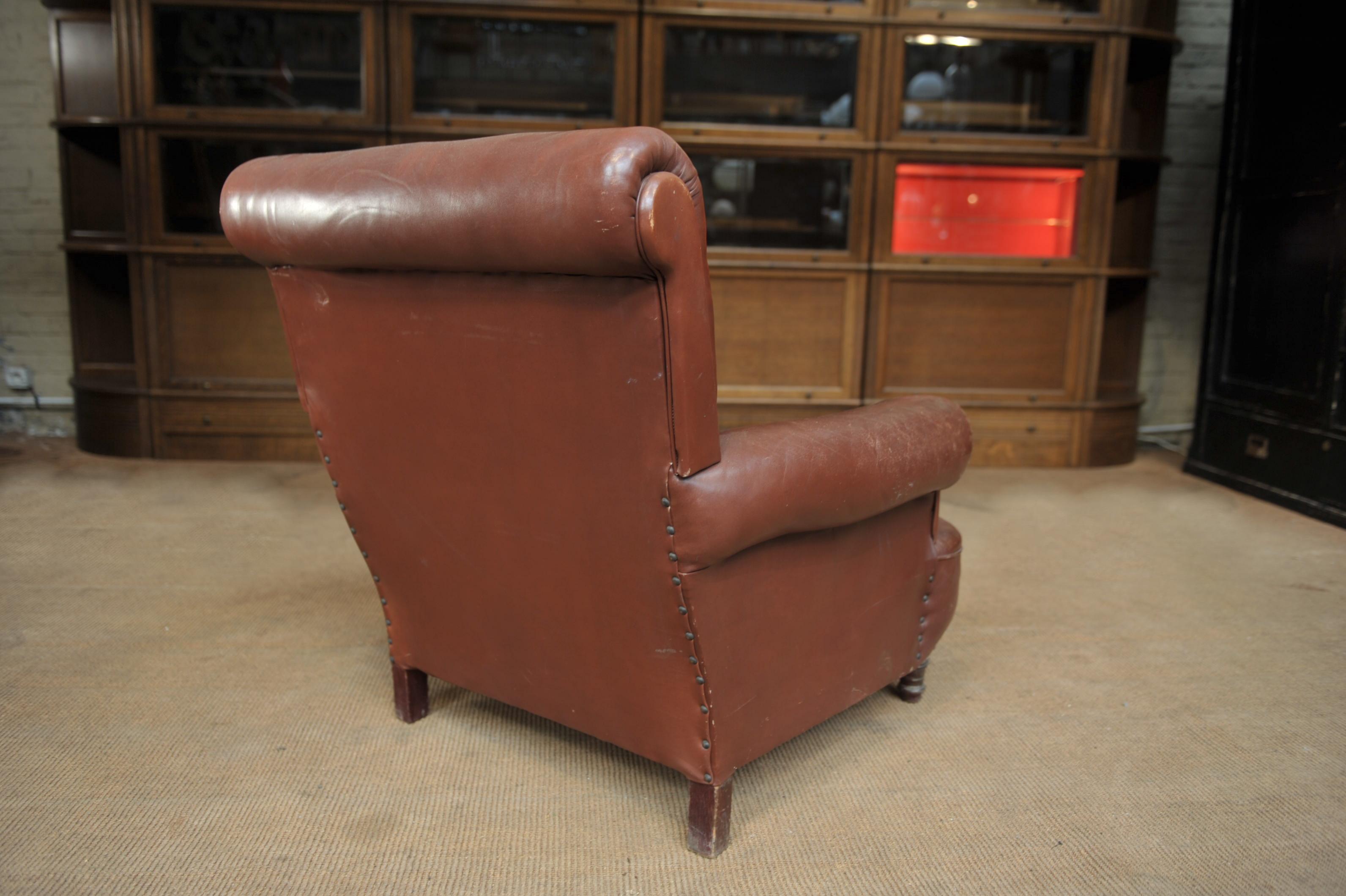 Napoleon III Brown Leather Armchair, Circa France, 1900 For Sale