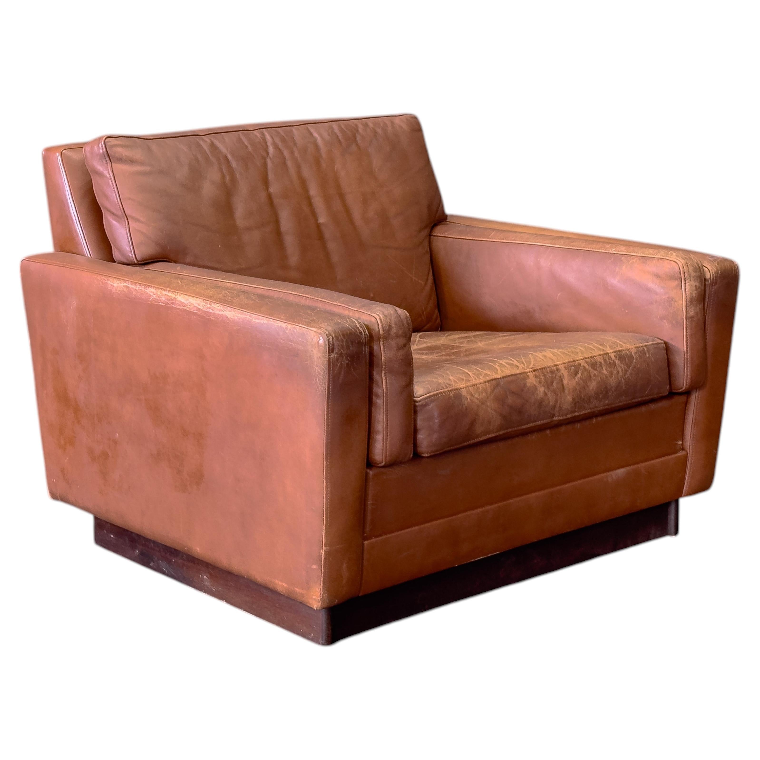 Brown Leather Armchair For Sale