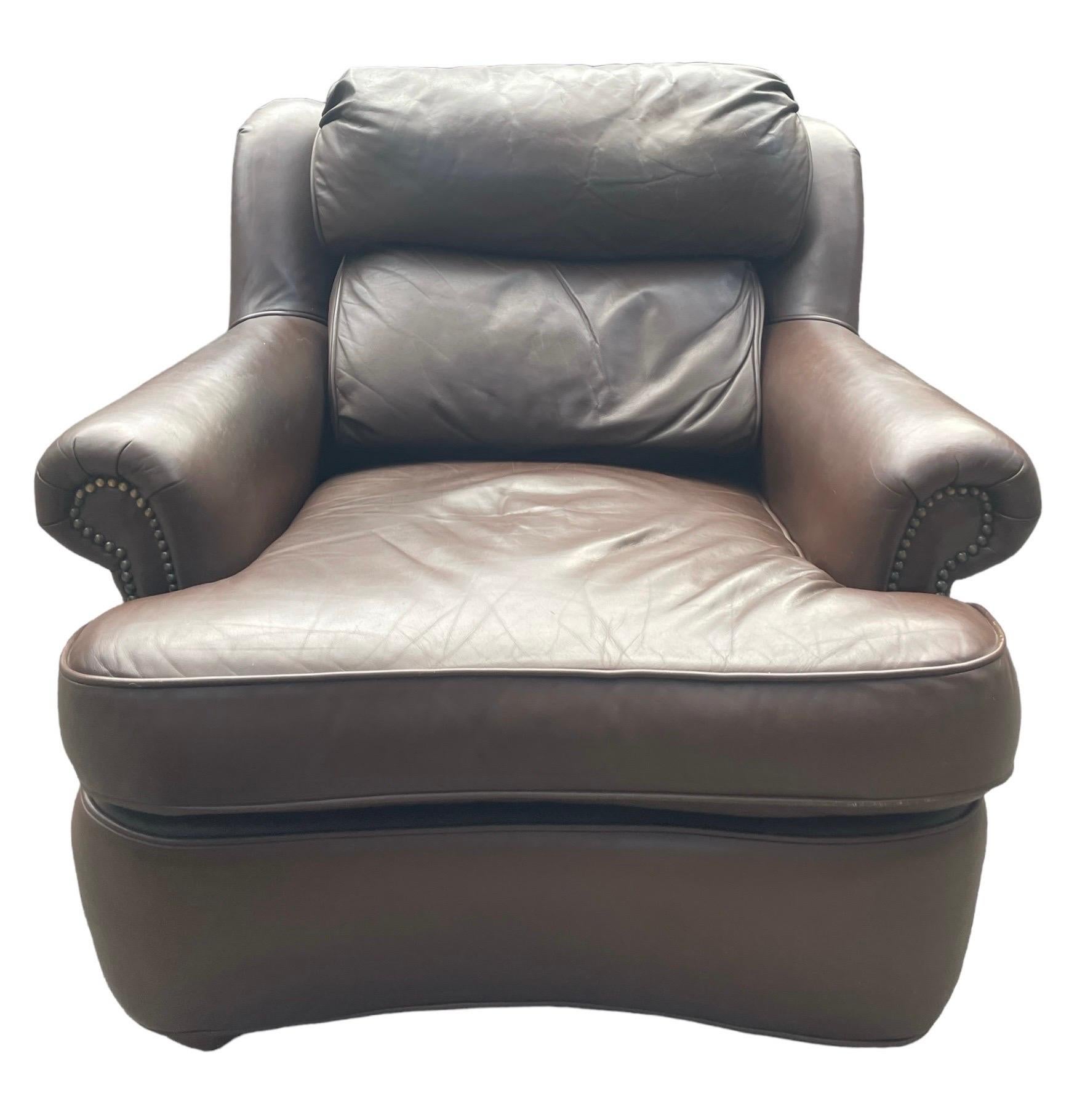 This set is an Emerson Leather top grain leather Armchair and Ottoman set, from Hickory, North Carolina. This is a gorgeous armchair and ottoman, the photos do not capture the thickness and luxurious feel of the leather.

Incredibly comfortable top