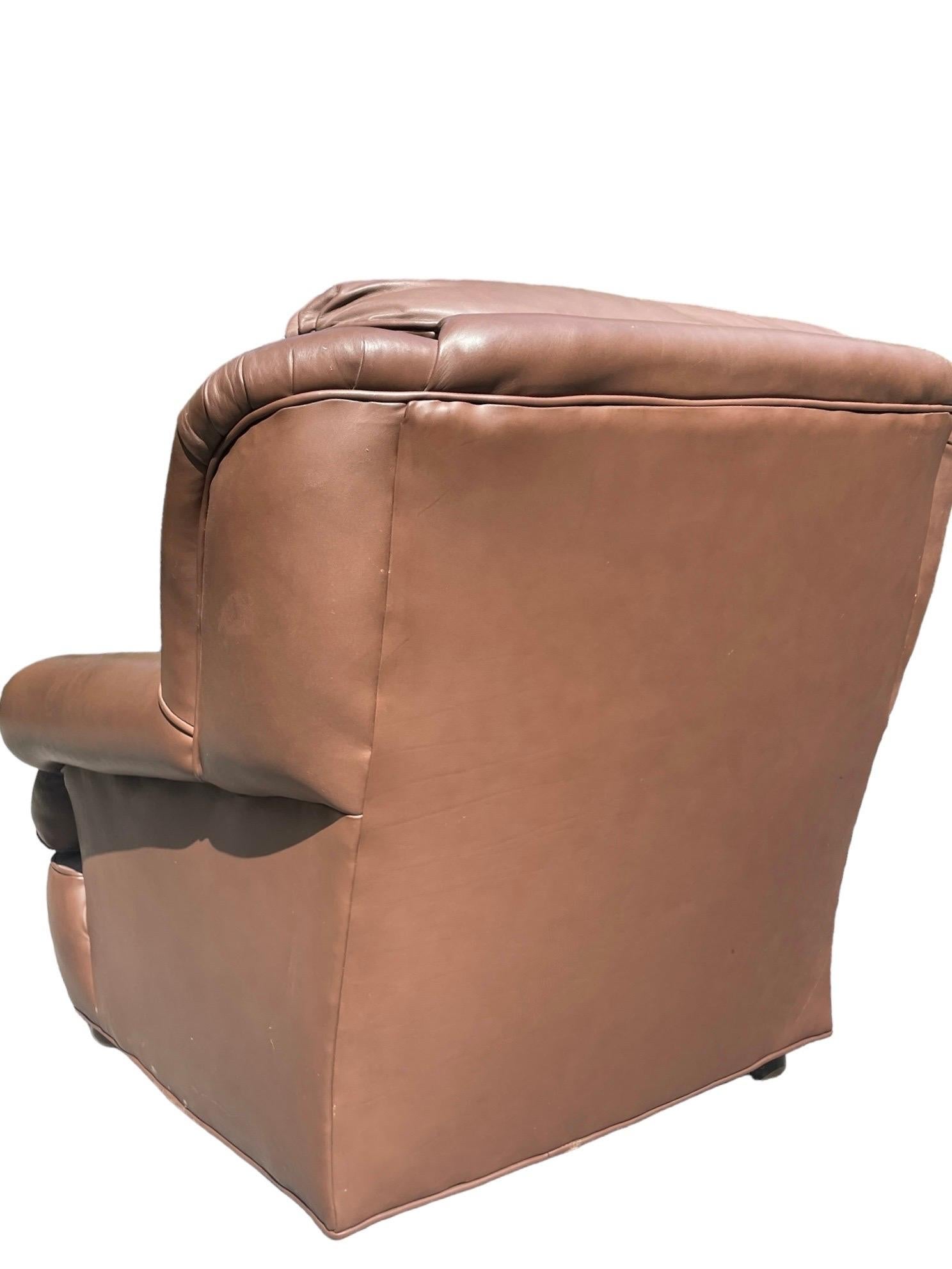 20th Century Brown Leather Armchair Hancock and Moore Style Leather Club Chair With Ottoman For Sale