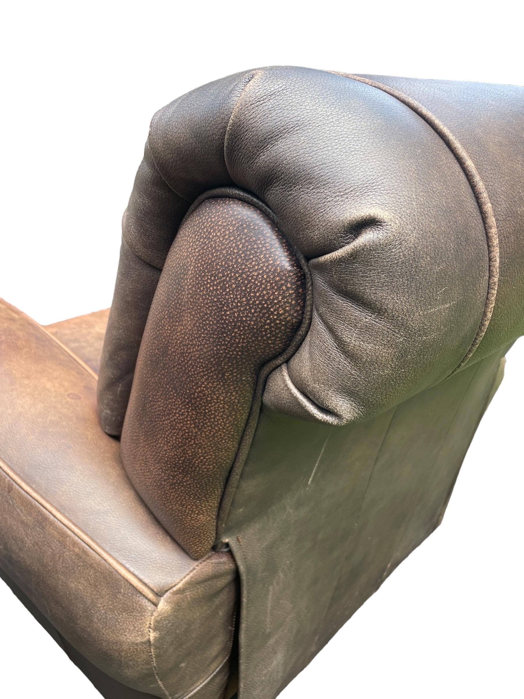 American Classical Brown Leather Armchair Pair Vintage Klaussner Brand Recliners