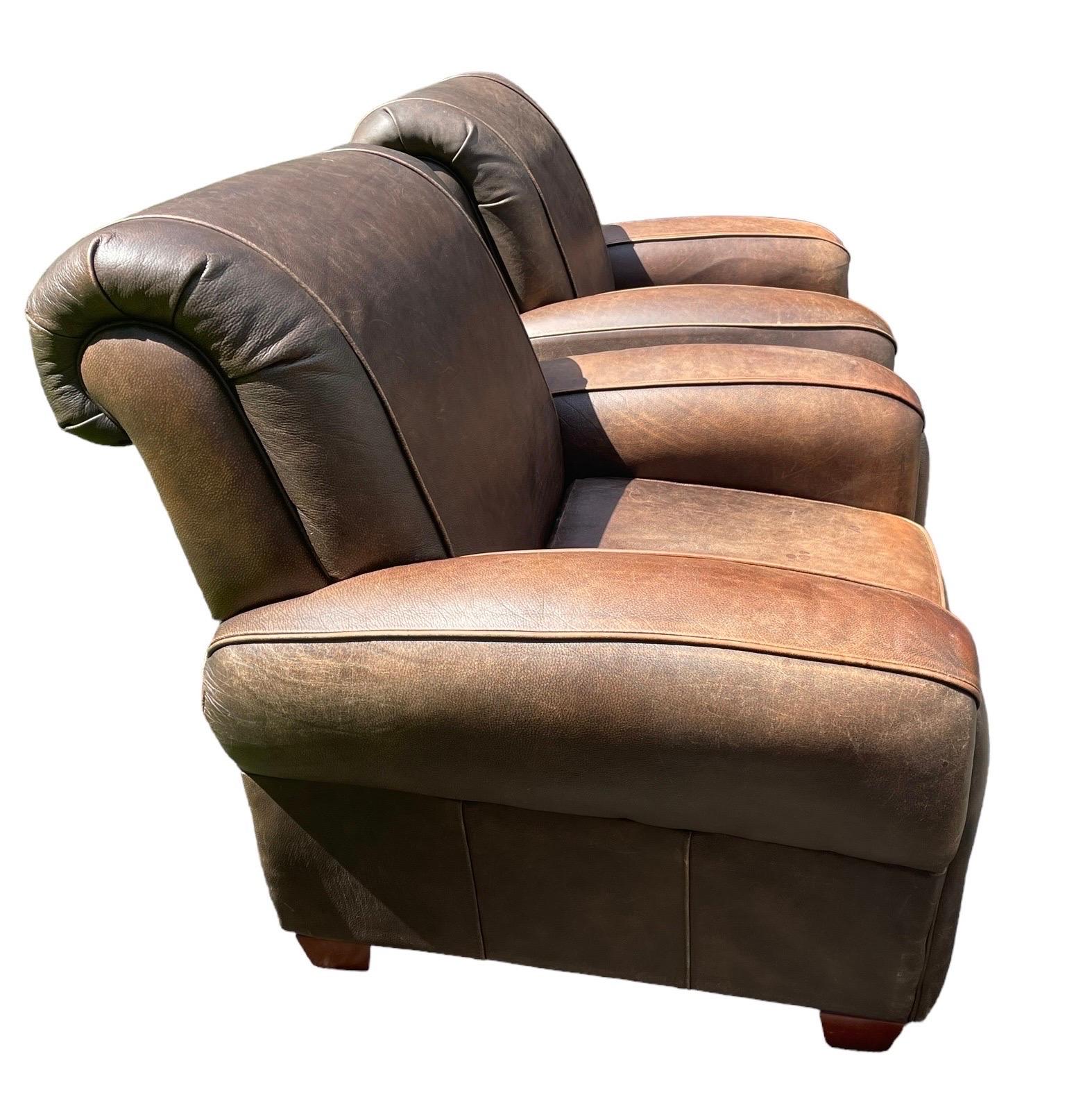 American Brown Leather Armchair Pair Vintage Klaussner Brand Recliners