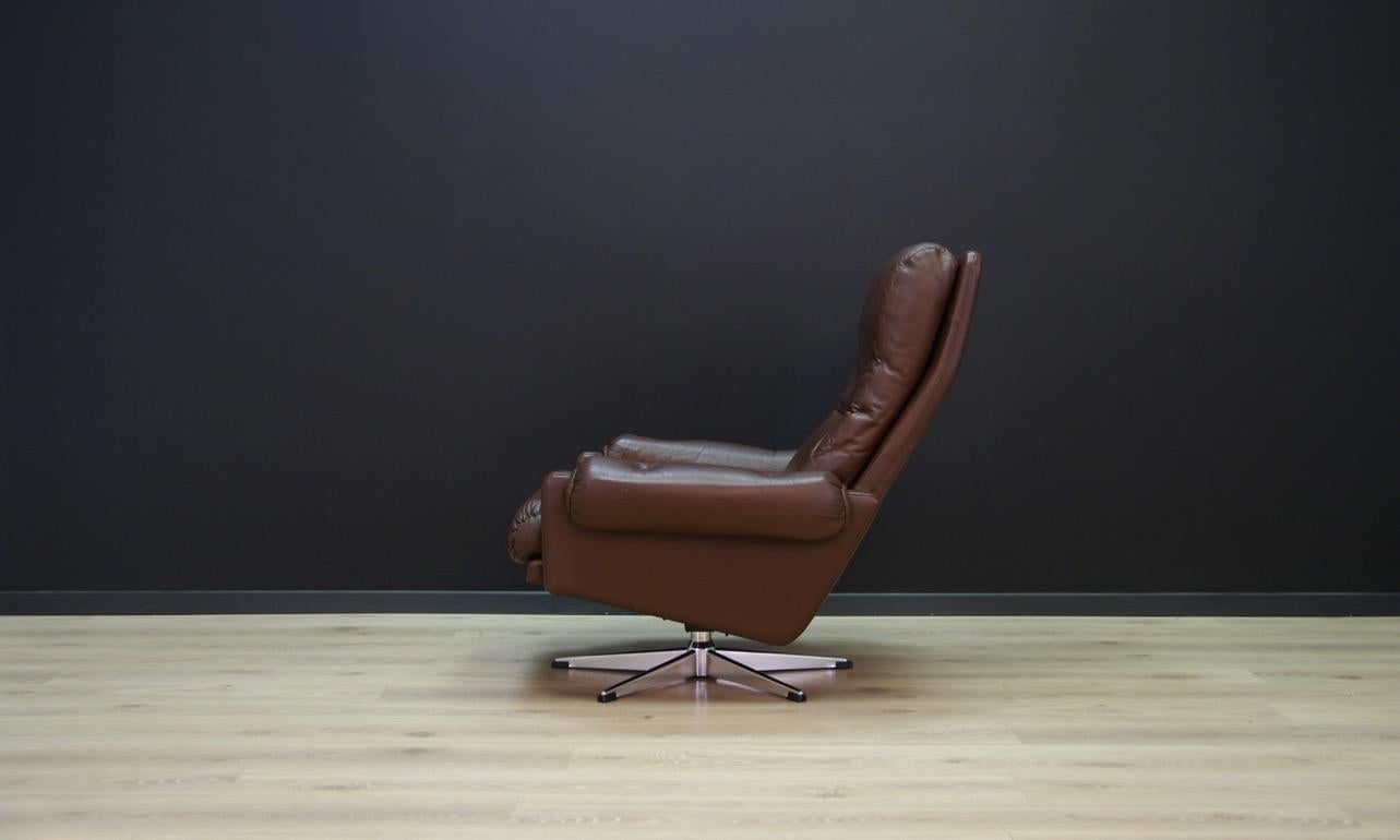 Brown Leather Armchair Vintage 1960s Danish Design Retro 6