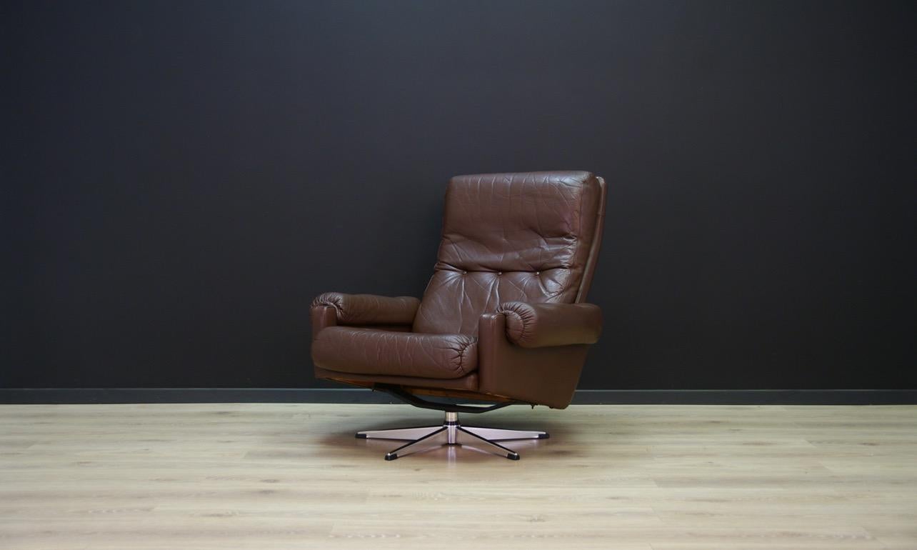 Mid-Century Modern Brown Leather Armchair Vintage 1960s Danish Design Retro