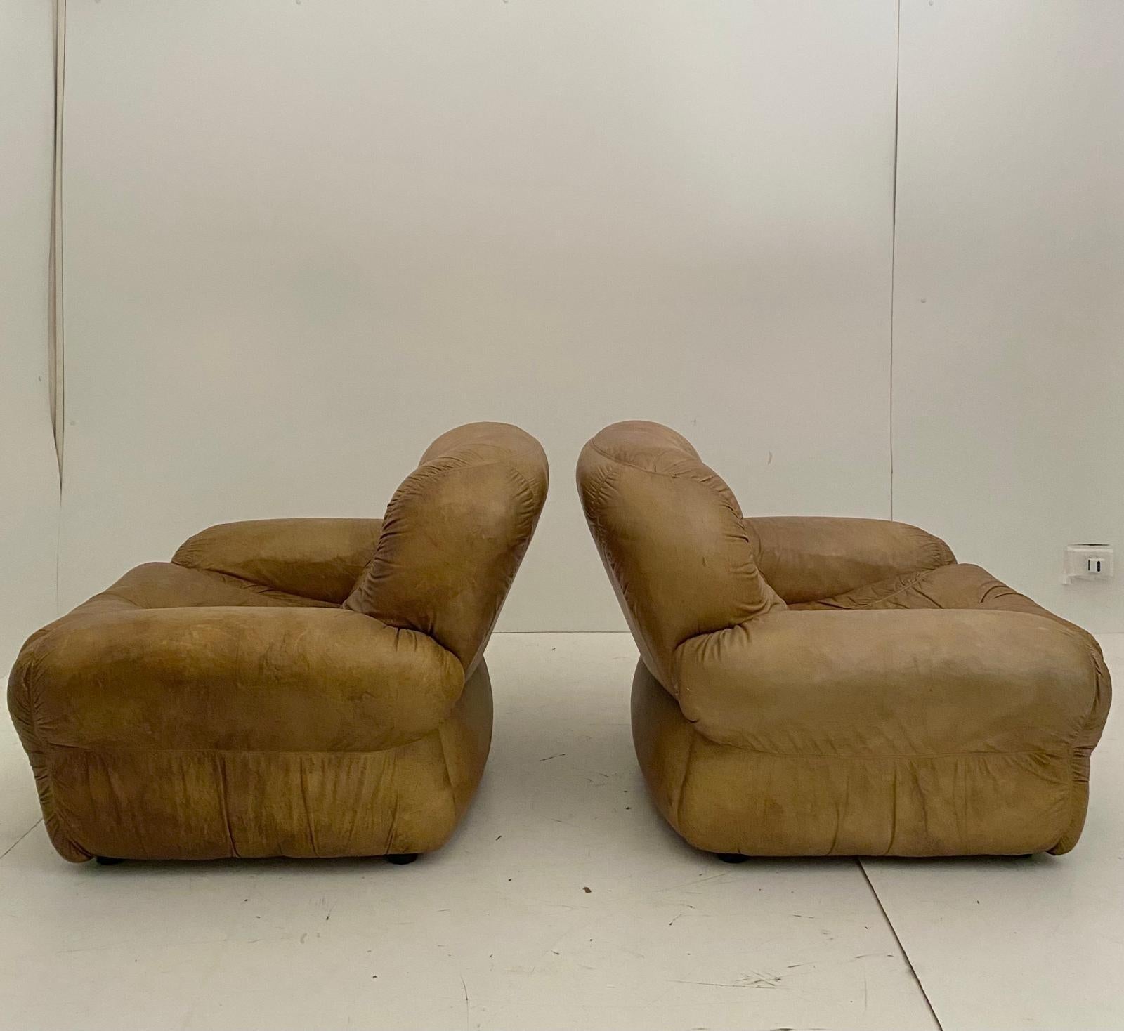 Mid-Century Modern Fauteuils en cuir Brown, modèle 