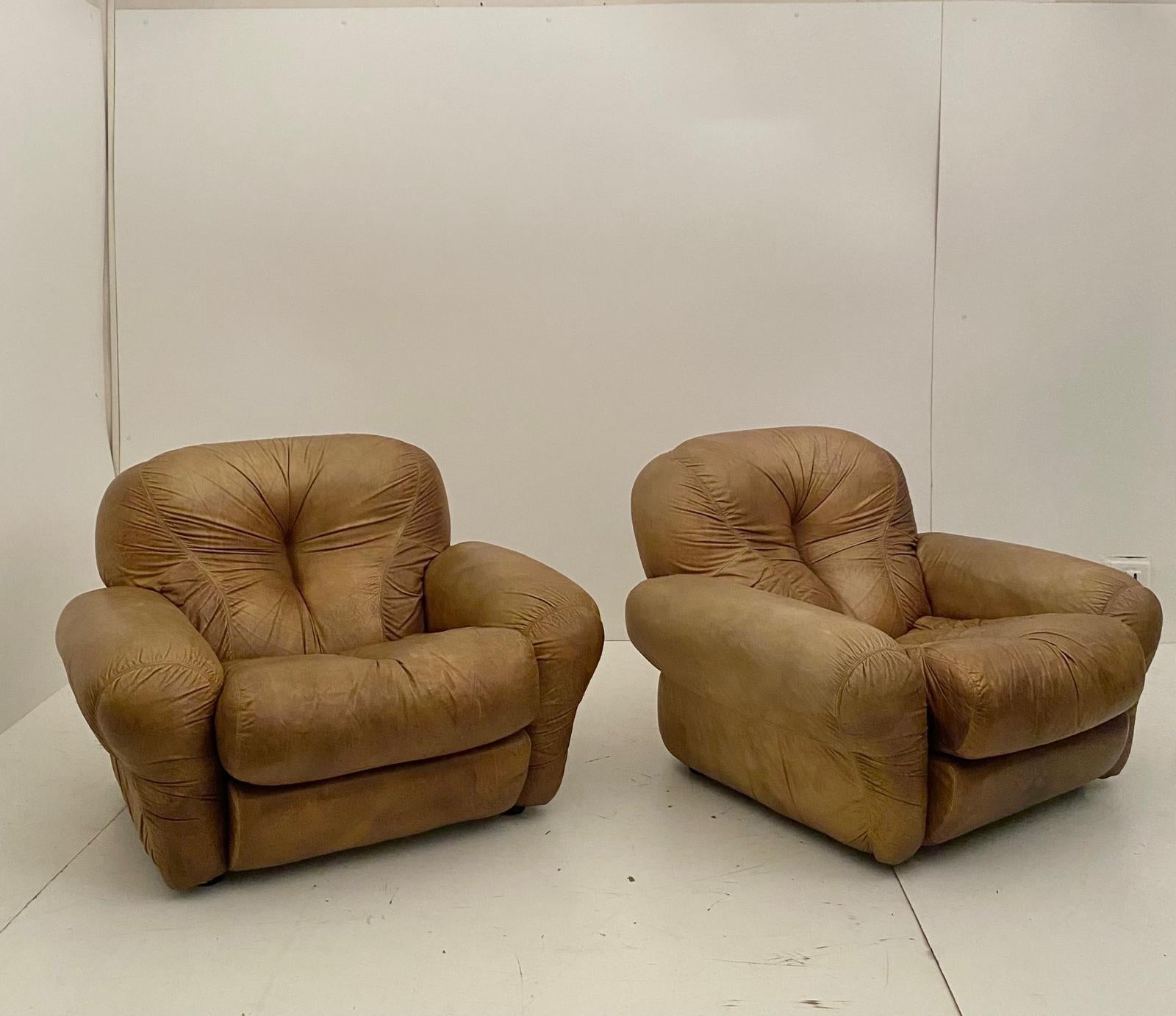 italien Fauteuils en cuir Brown, modèle 