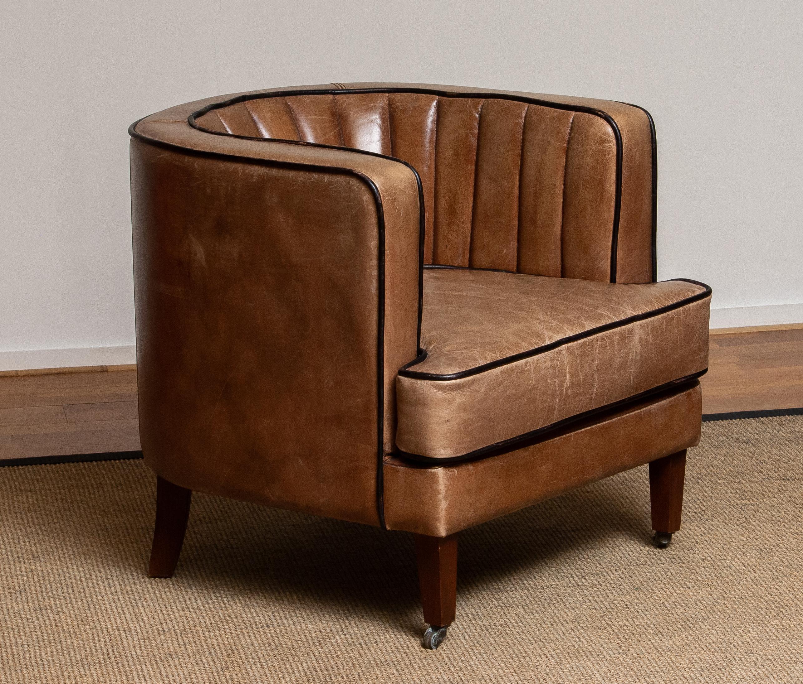 Brown Leather Art Deco Club Lounge Chair, Denmark, 1950s 5