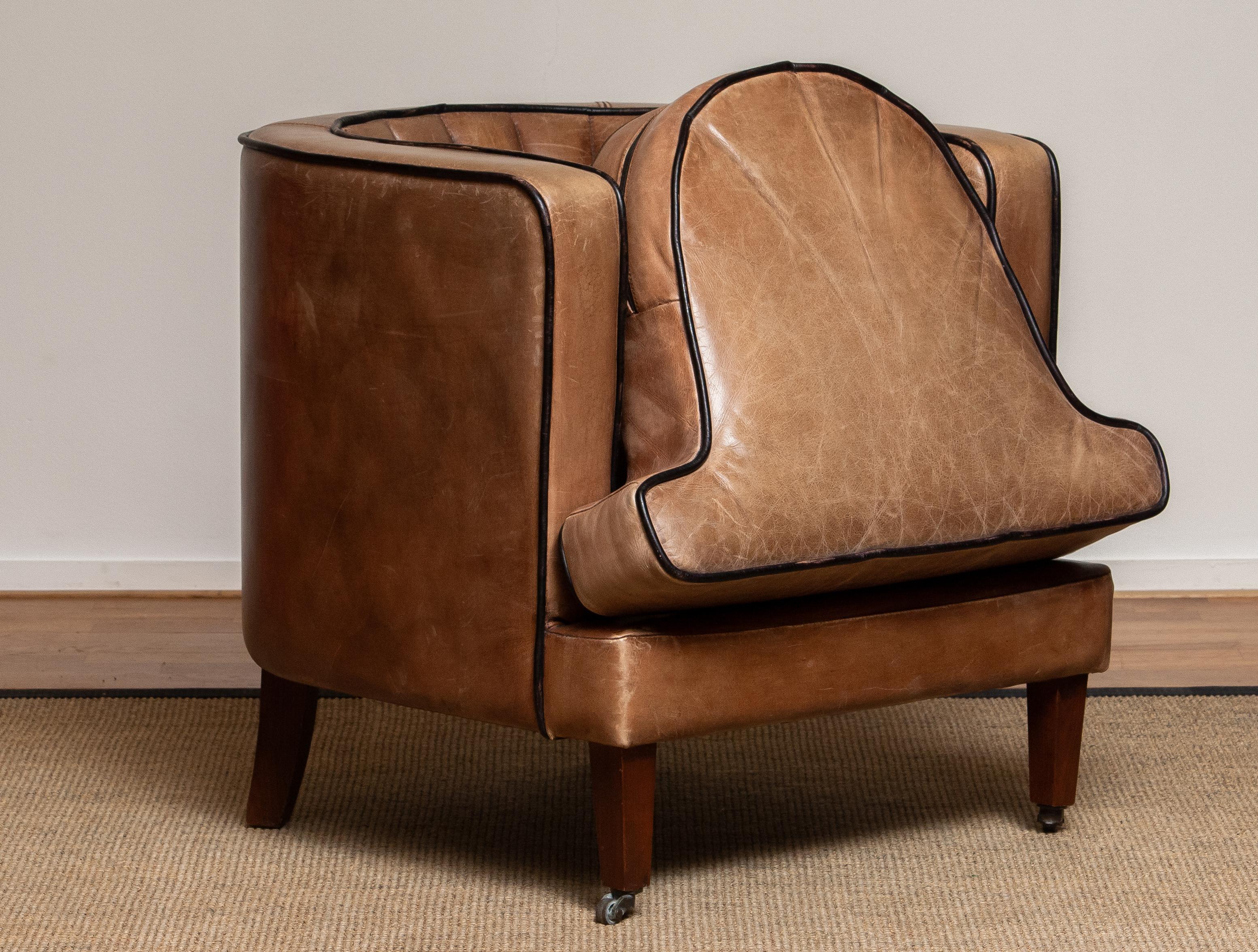 Brown Leather Art Deco Club Lounge Chair, Denmark, 1950s 6