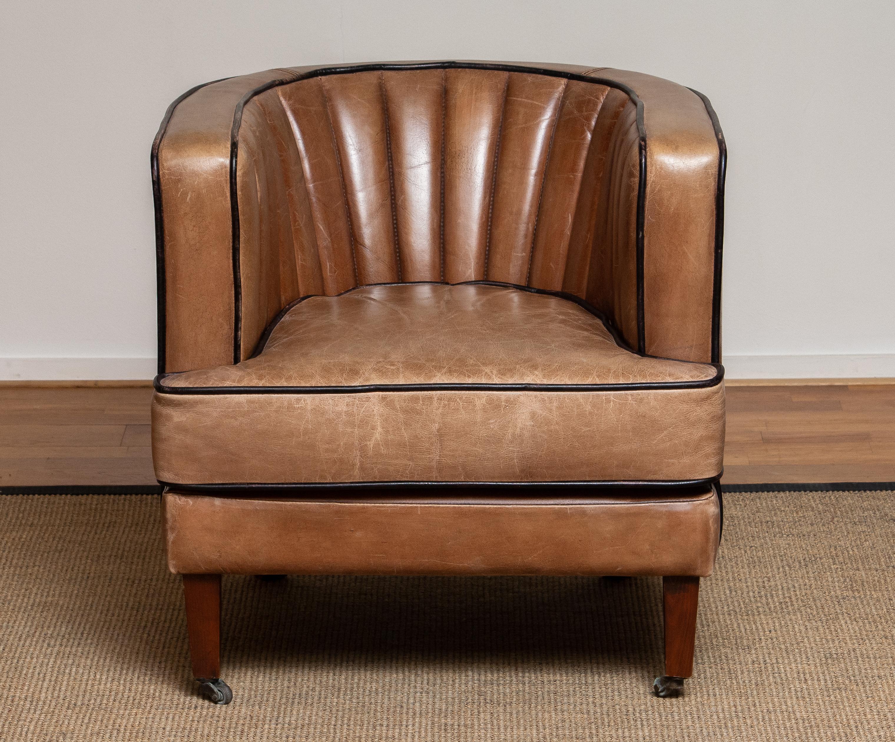 Brown Leather Art Deco Club Lounge Chair, Denmark, 1950s 4
