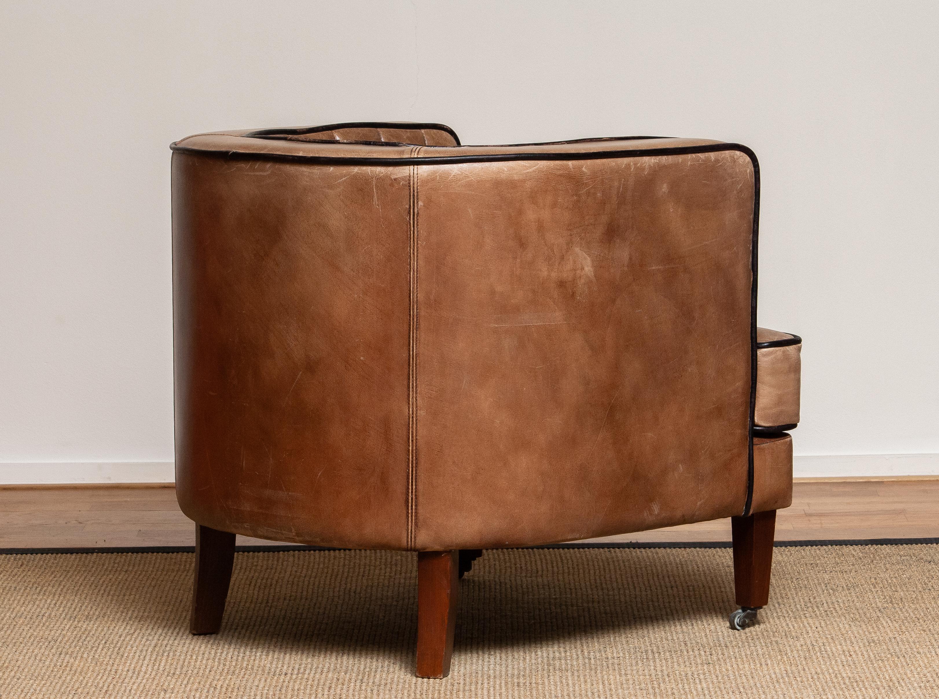 Brown Leather Art Deco Club Lounge Chair, Denmark, 1950s 3