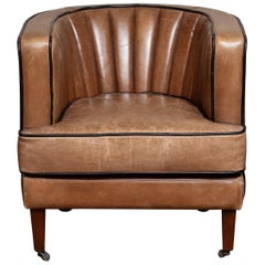 Brown Leather Art Deco Club Lounge Chair, Denmark, 1950s