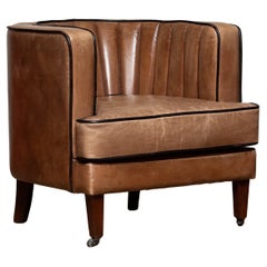 Brown Leather Art Deco Club Lounge Chair, Denmark, 1950s