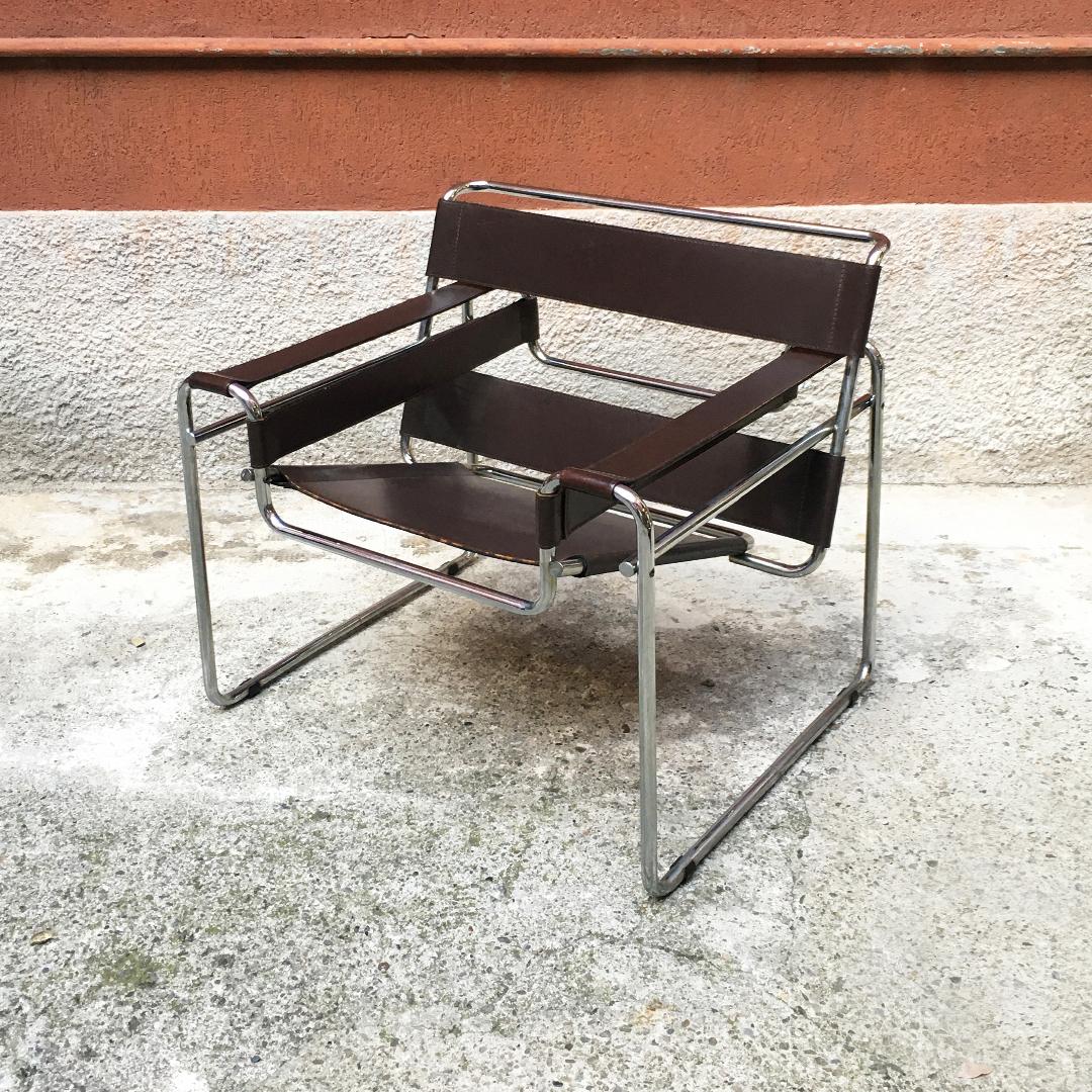 Mid-Century Modern Brown Leather B3 Wassily Armchair by Marcel Breuer for Gavina, 1968