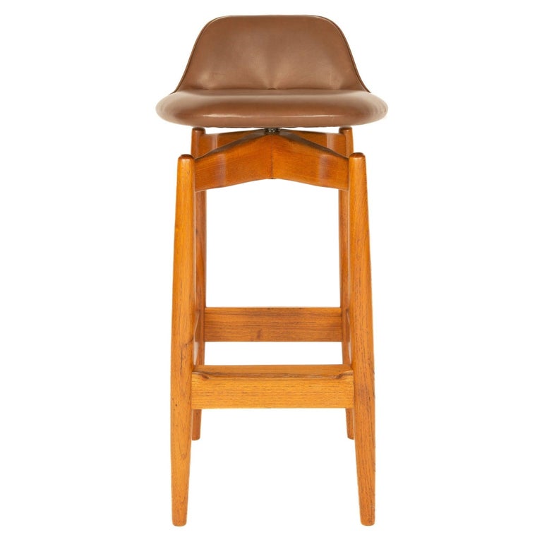 Brown Leather Bar Stool by Arne Vodder for Sibast Furniture, 1960s