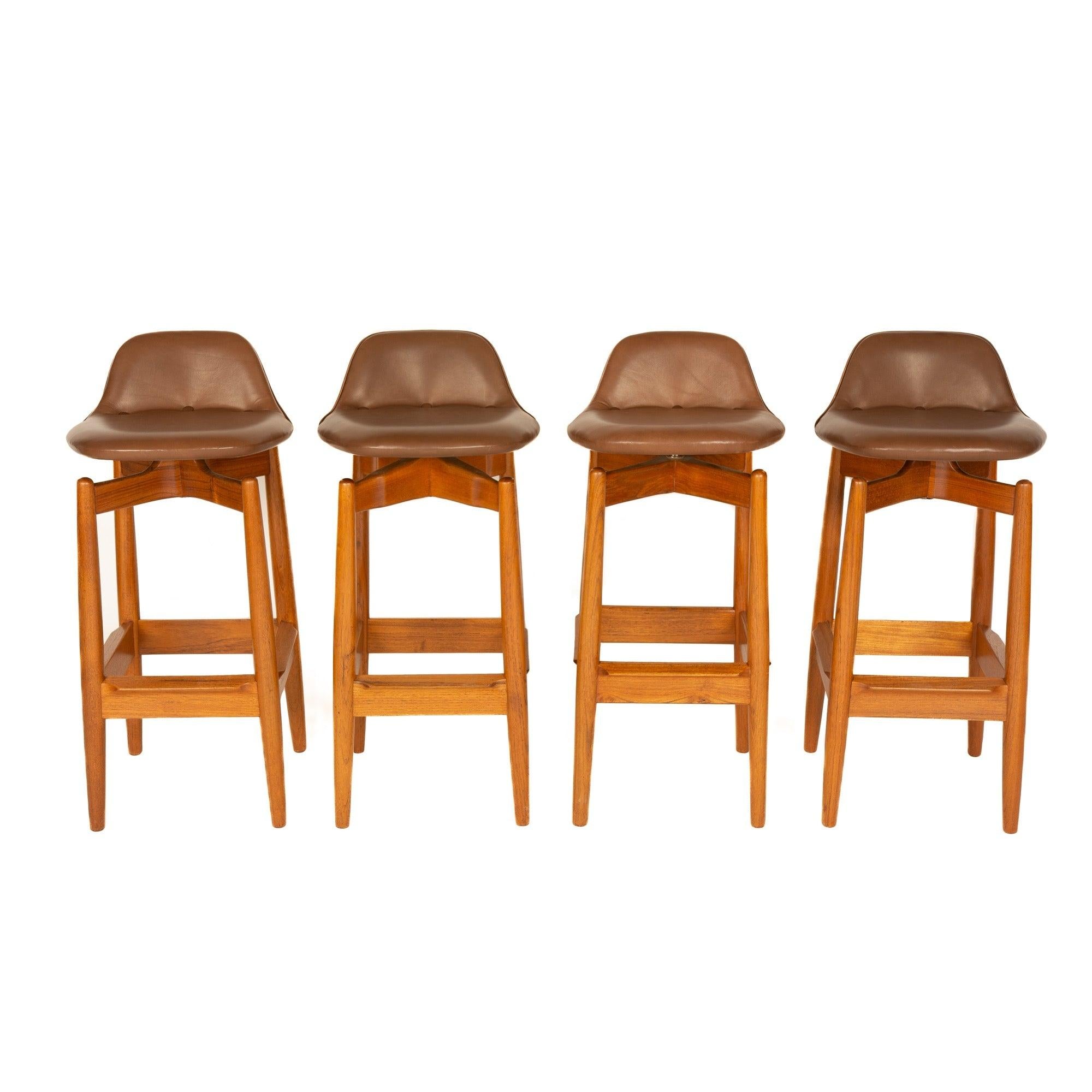 Danish Brown Leather Bar Stool by Arne Vodder for Sibast Furniture, 1960s For Sale