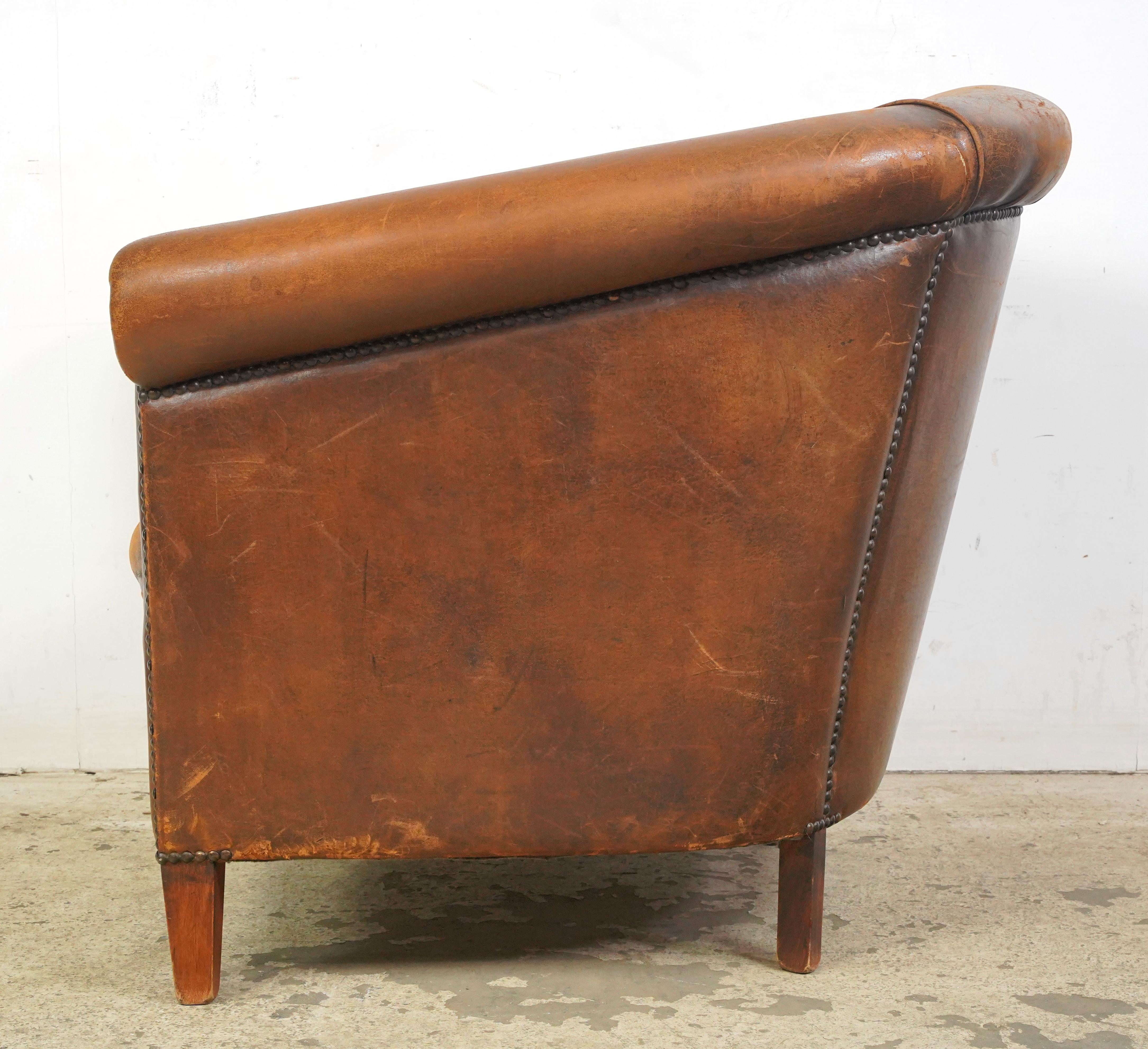 Brown Leather Barrel European Club Chair For Sale 4