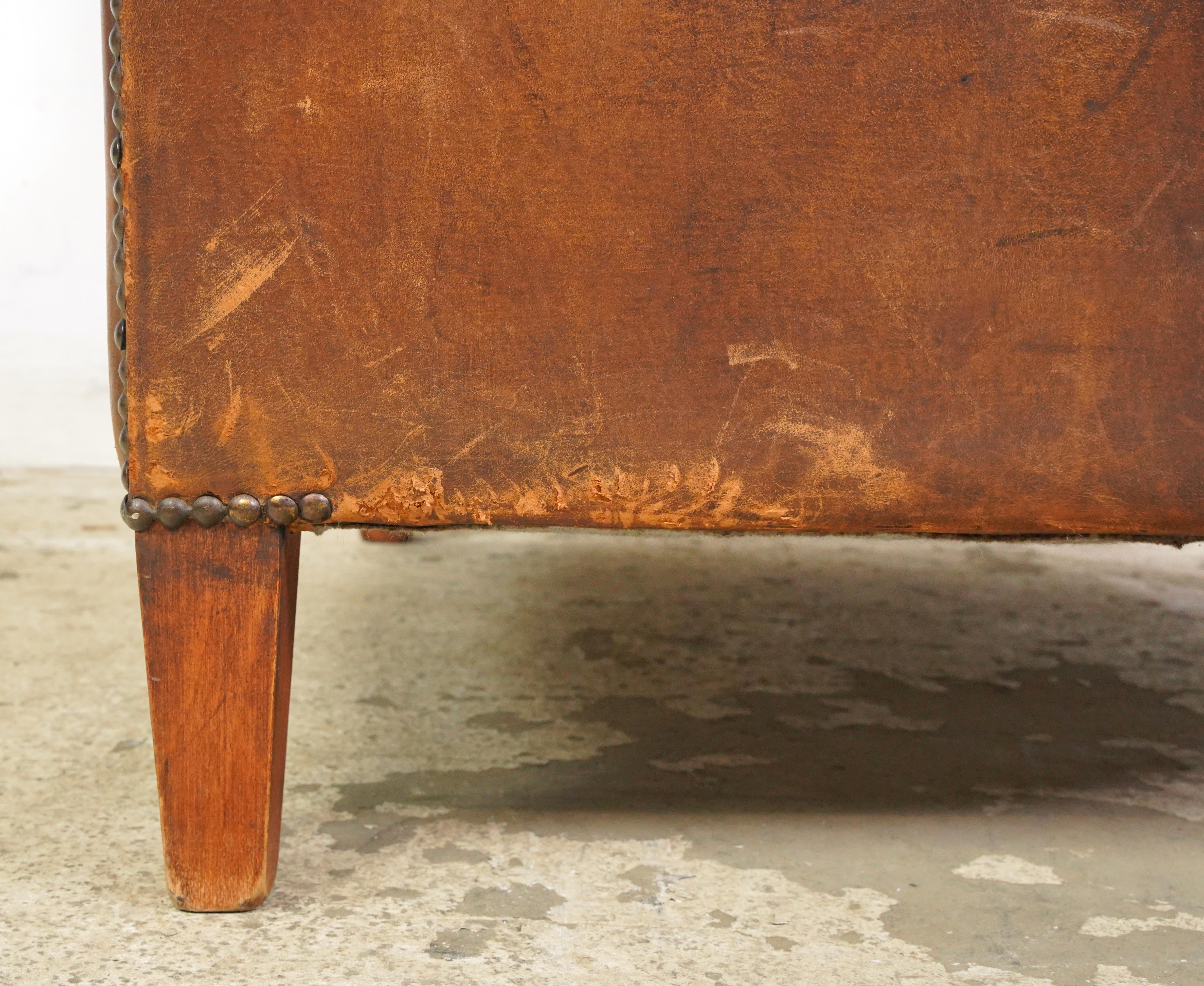 Brown Leather Barrel European Club Chair For Sale 5