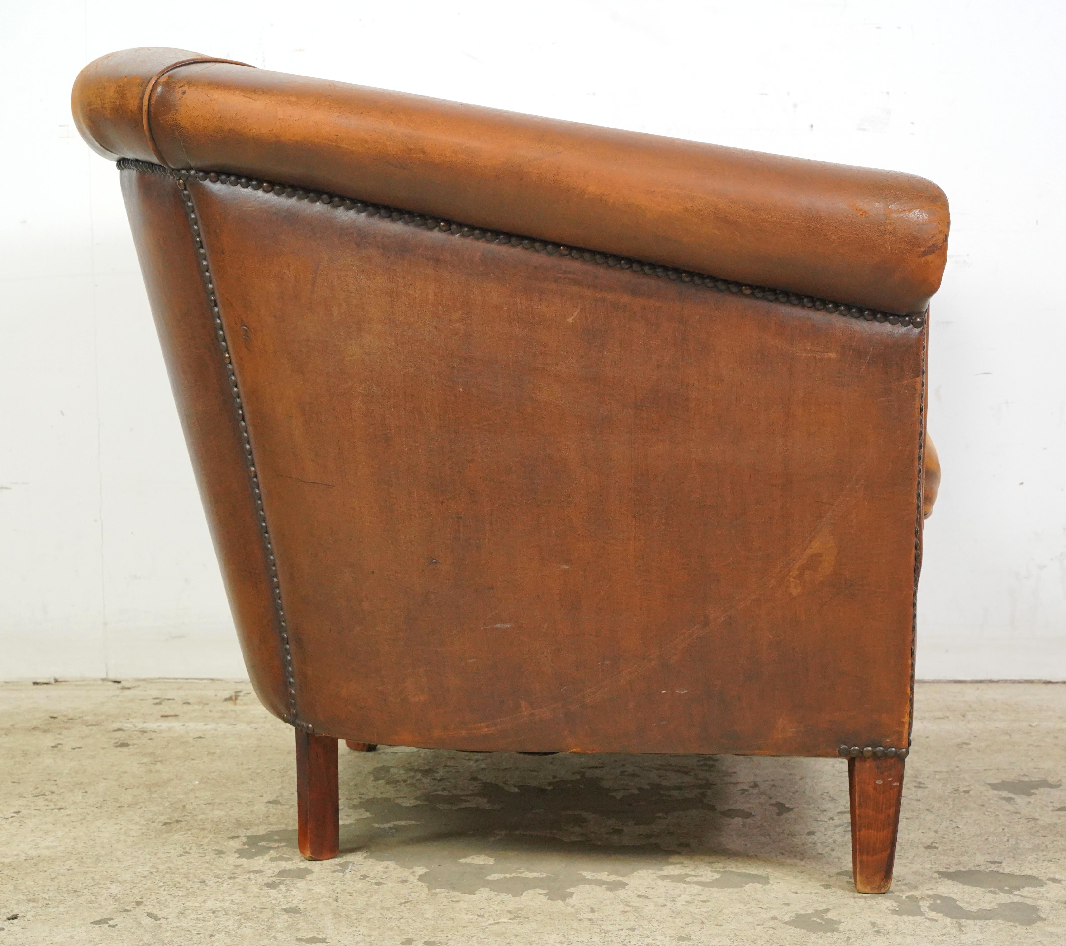 20th Century Brown Leather Barrel European Club Chair For Sale